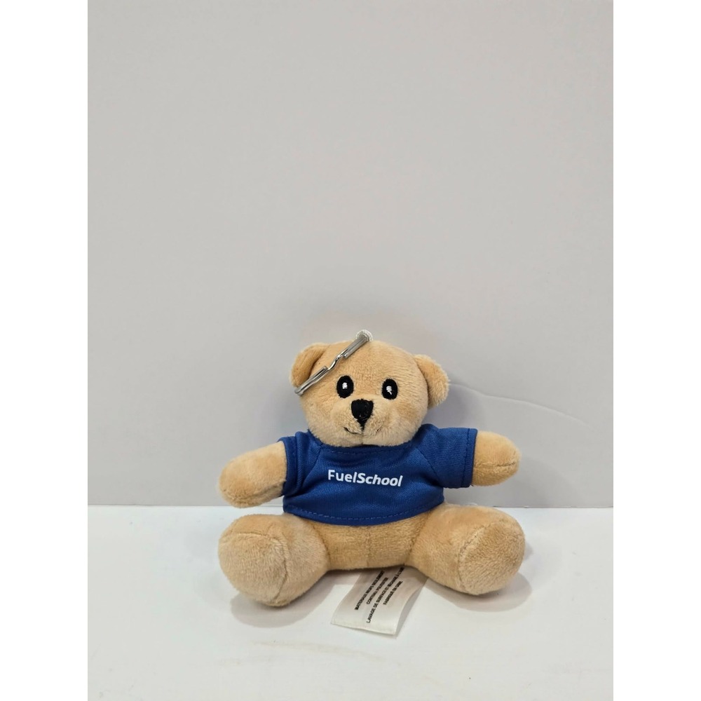 FuelSchool Plush Teddy Bear Keychain Tan Blue Shirt Mini Stuffed Animal 4 inch